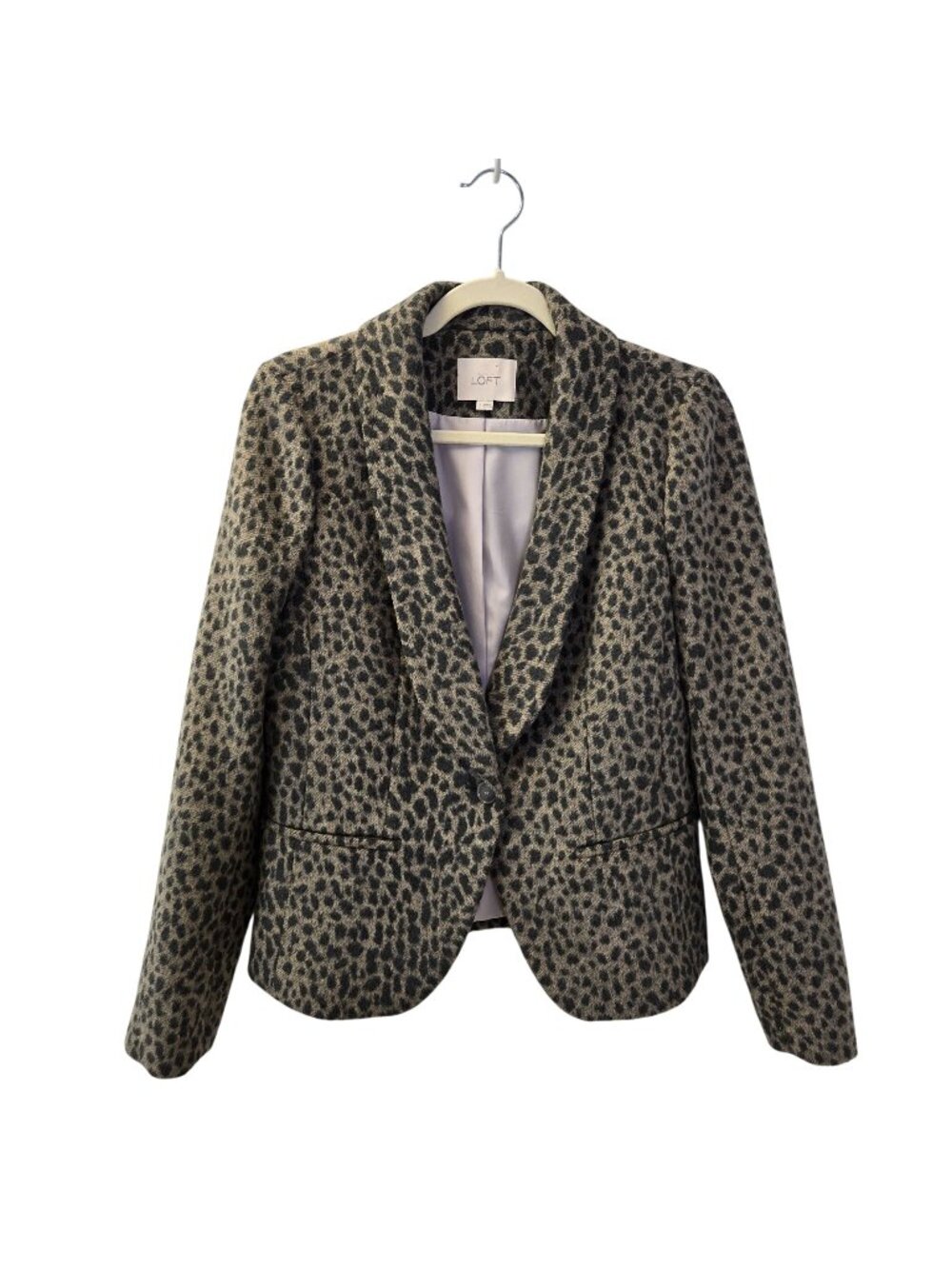 Loft Wool Blend Leopard Print One Button Blazer Jacket Size 2